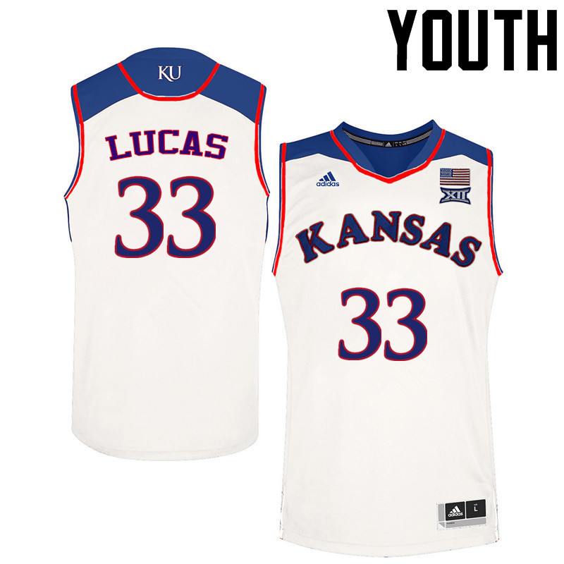 Youth Kansas Jayhawks #33 Landen Lucas College Basketball Jerseys Sale-White - Click Image to Close